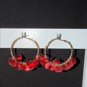 Elegant Red and Gold Hoop Earrings
